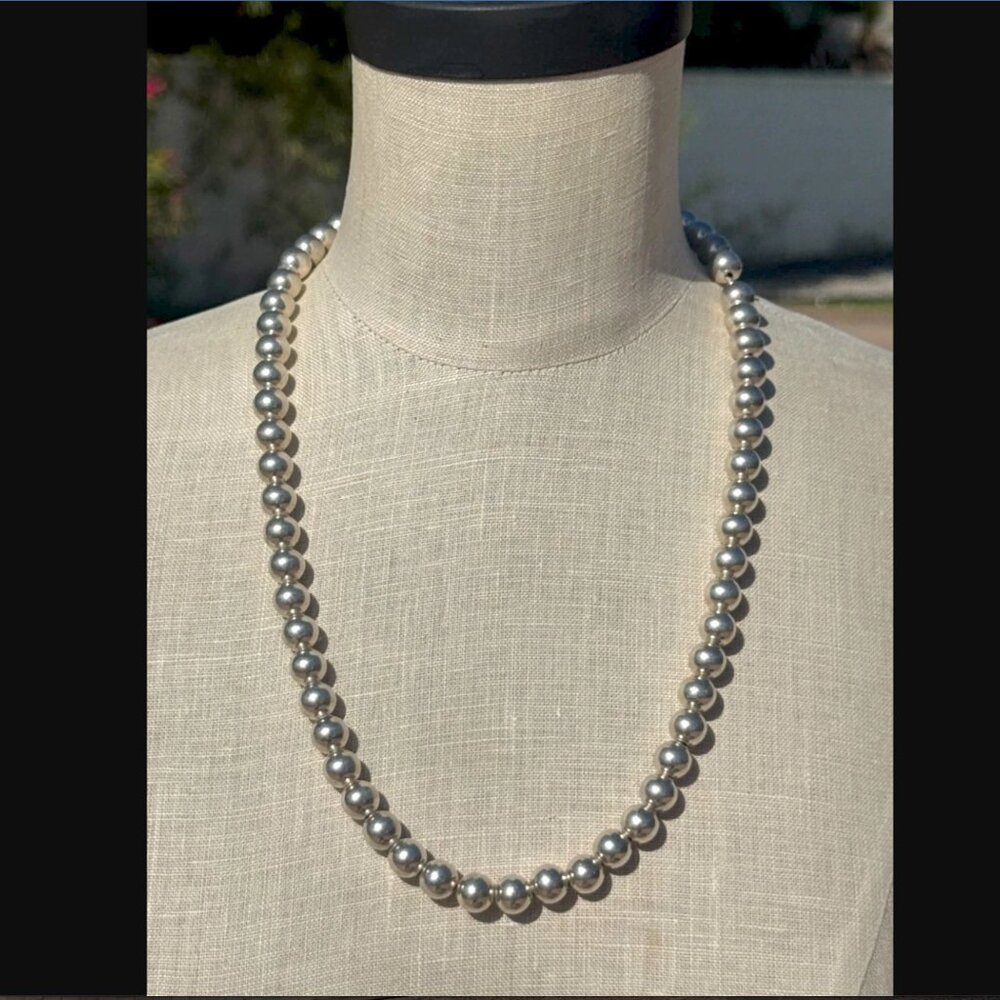 Vintage Oster Sterling Silver Bead Necklace 25" 69g 9mm Round Beads